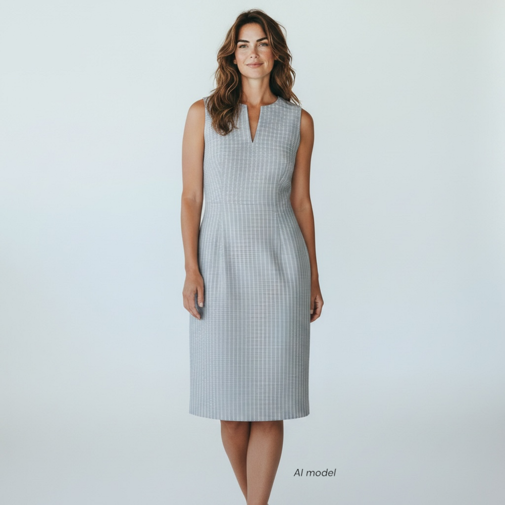Emanuel Ungaro Dress Womens 6/40 Gray Plaid 100% Silk Side Zip Fitted Sheath